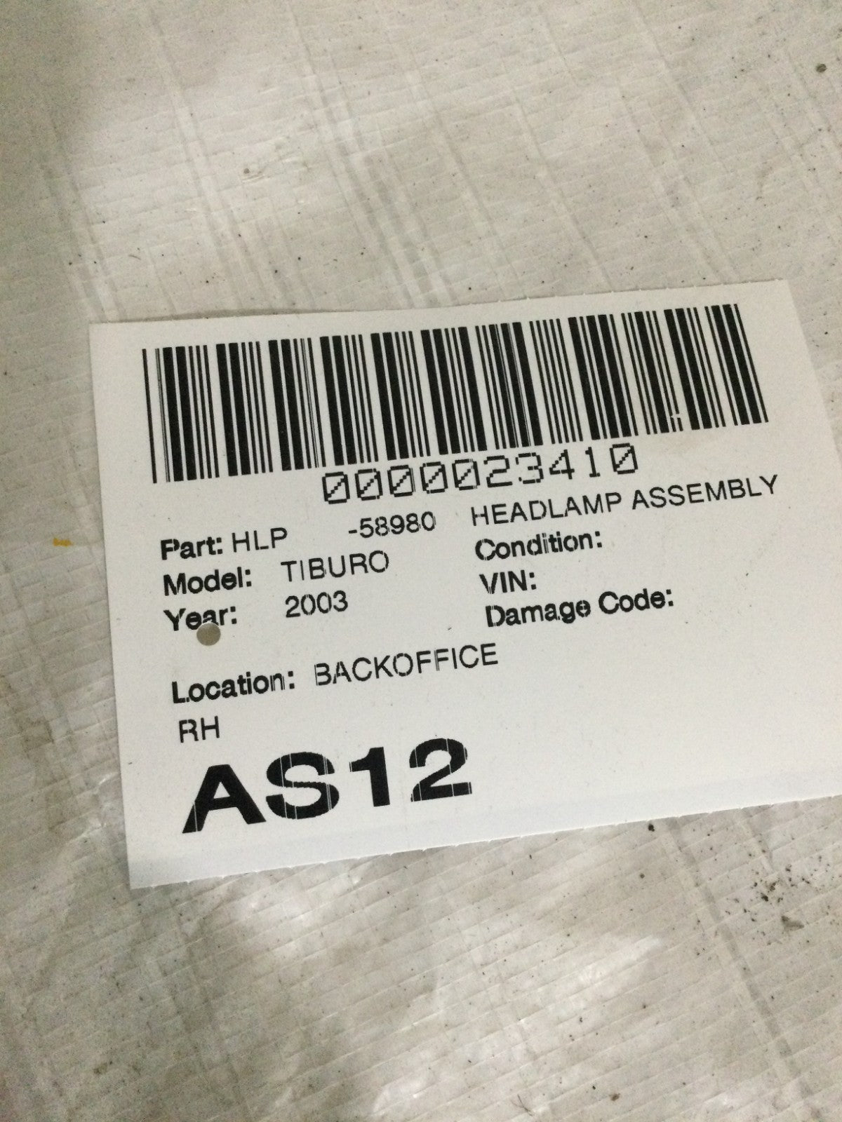 2003-2004 Hyundai Tiburon Right Passenger Side Headlight OEM 92102-2CXXX