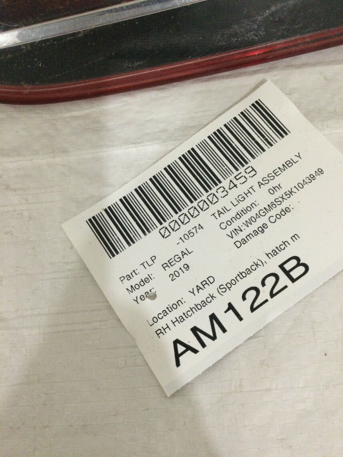 2019 Buick Regal Sportback Preferred II Tail Light Lamp Rear Right Side RH OEM