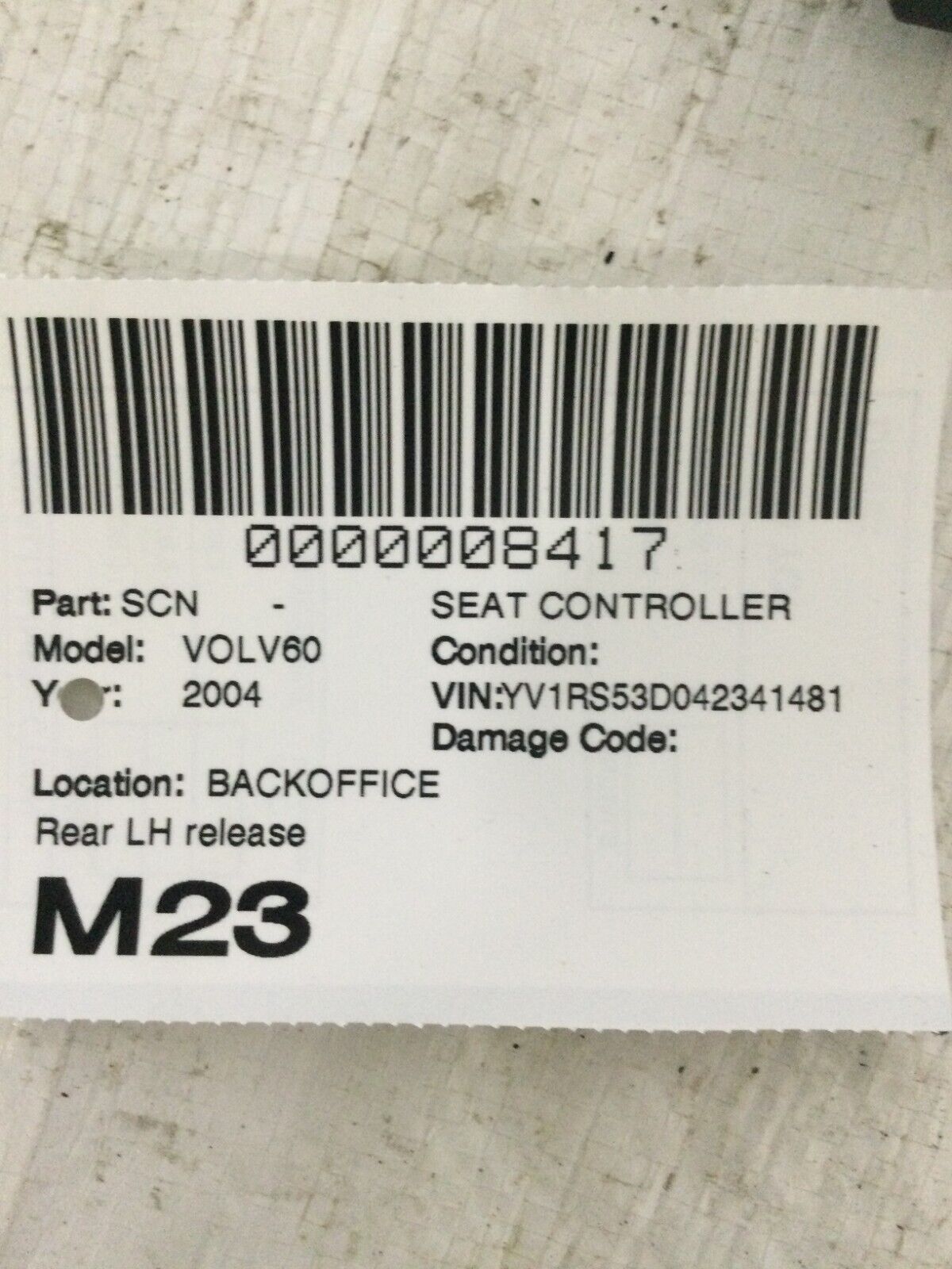 2004 Volvo S60 Back Rear Left Seat Backrest Release Handle 9188720 OEM