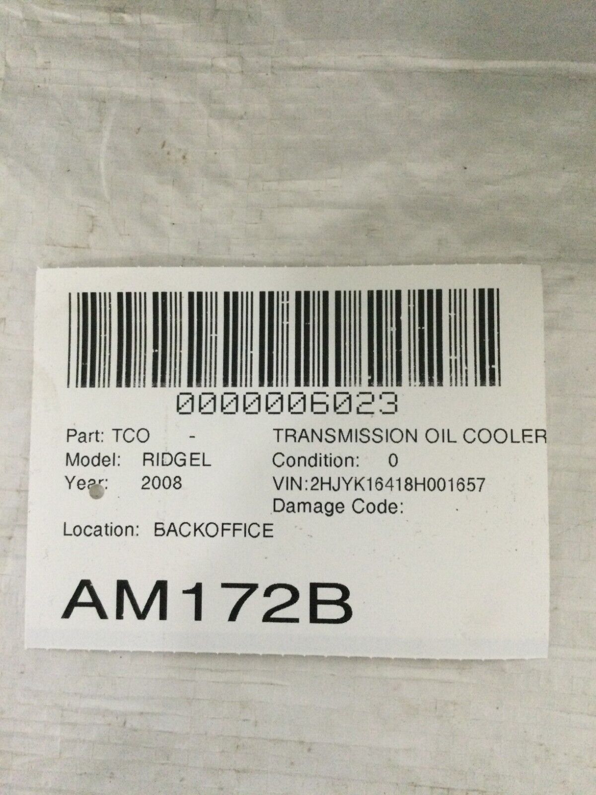 2007-2009 Honda Ridgeline Transmission Oil Cooler 25500RJE000 OEM