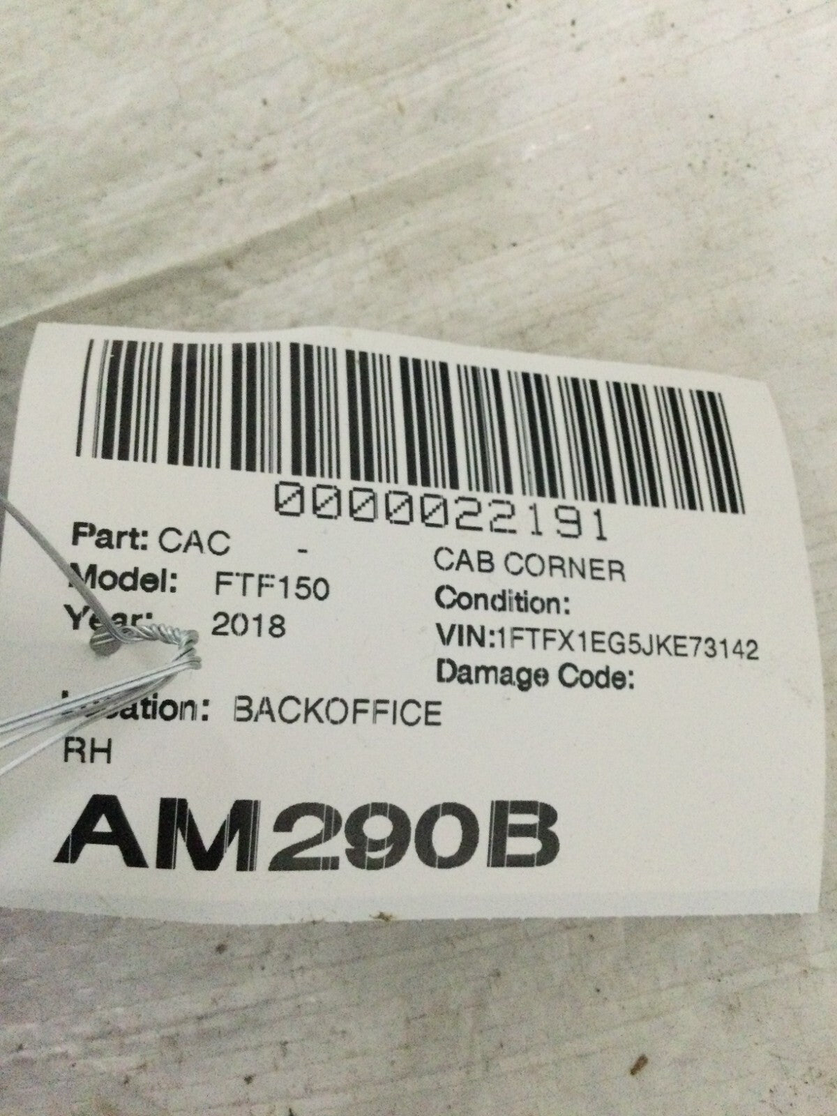 2018 Ford F-150 Right Cab Corner OEM