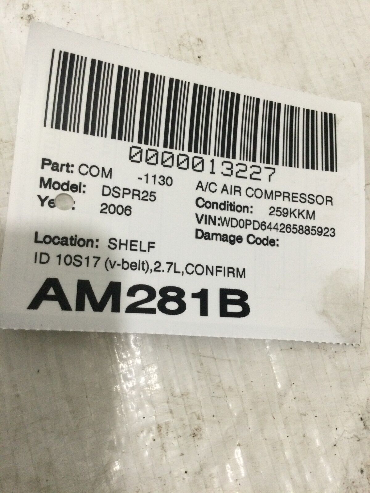 2006 Dodge Sprinter 2500 3500 A/C Air Conditioning AC Compressor OEM  A000234311