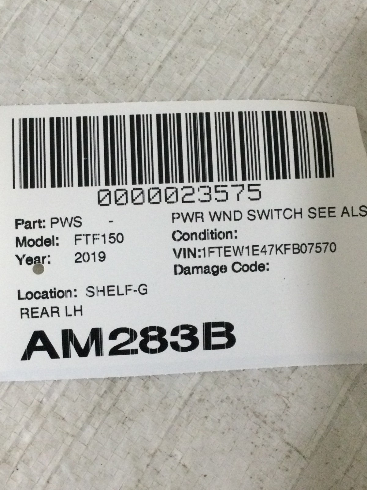 2019 Ford F-150 Rear Left Window Switch OEM FL3B-14A564-A