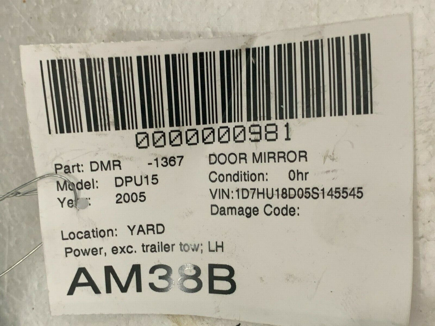 2005 Dodge Ram 1500 Left Driver Side View Power Door Mirror OEM LH