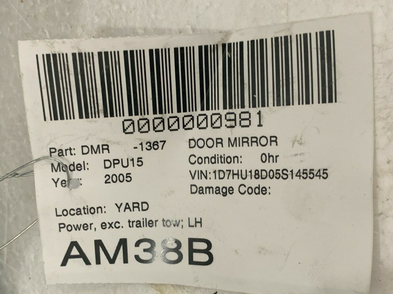 2005 Dodge Ram 1500 Left Driver Side View Power Door Mirror OEM LH