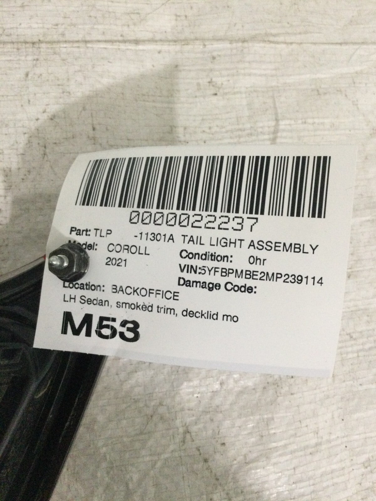 2021 Toyota Corolla Left Drivers Side Tail Light OEM MARKED DAMAGE