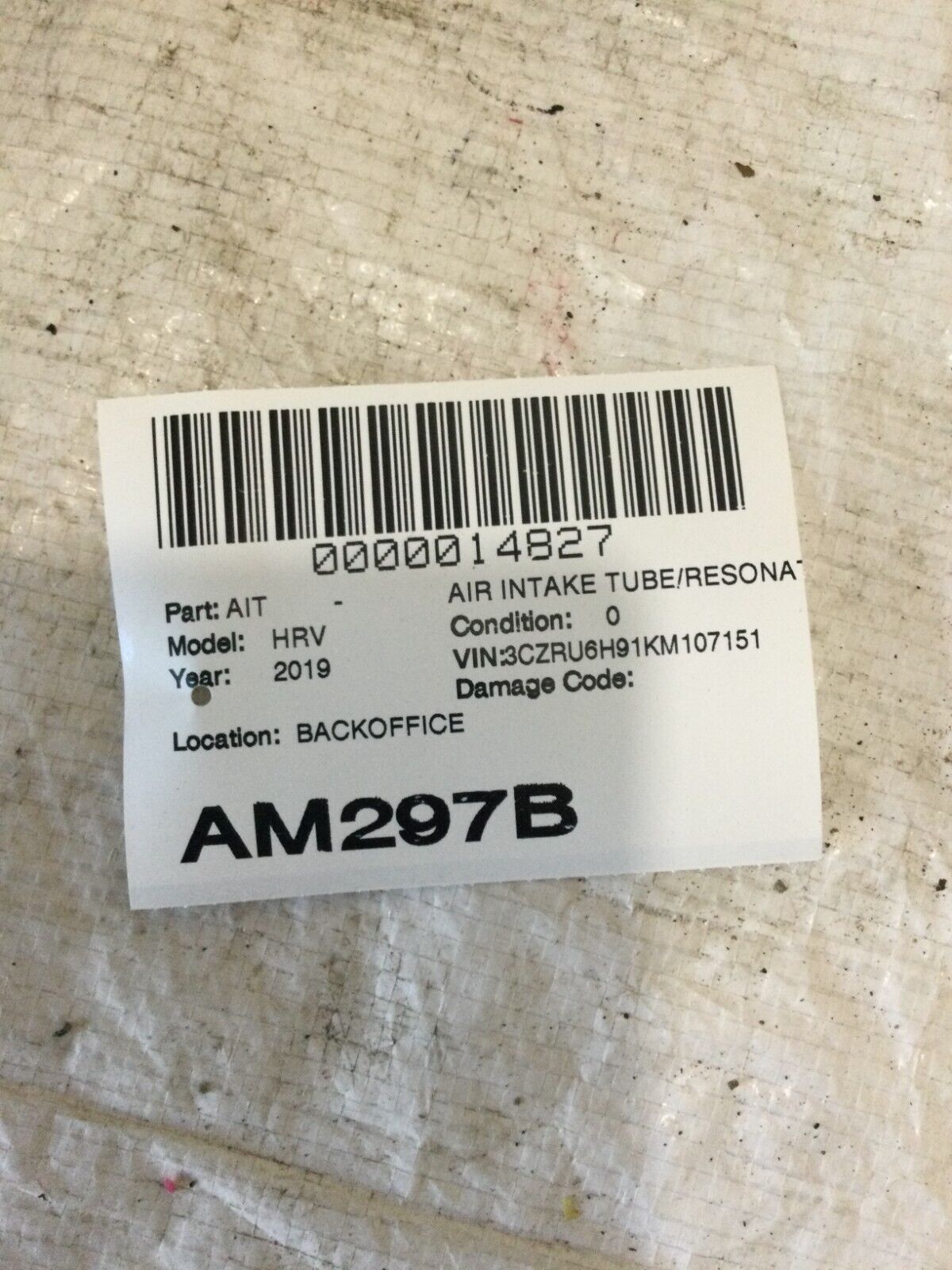 2019 Honda HR-V  Air Intake Tube Resonator OEM