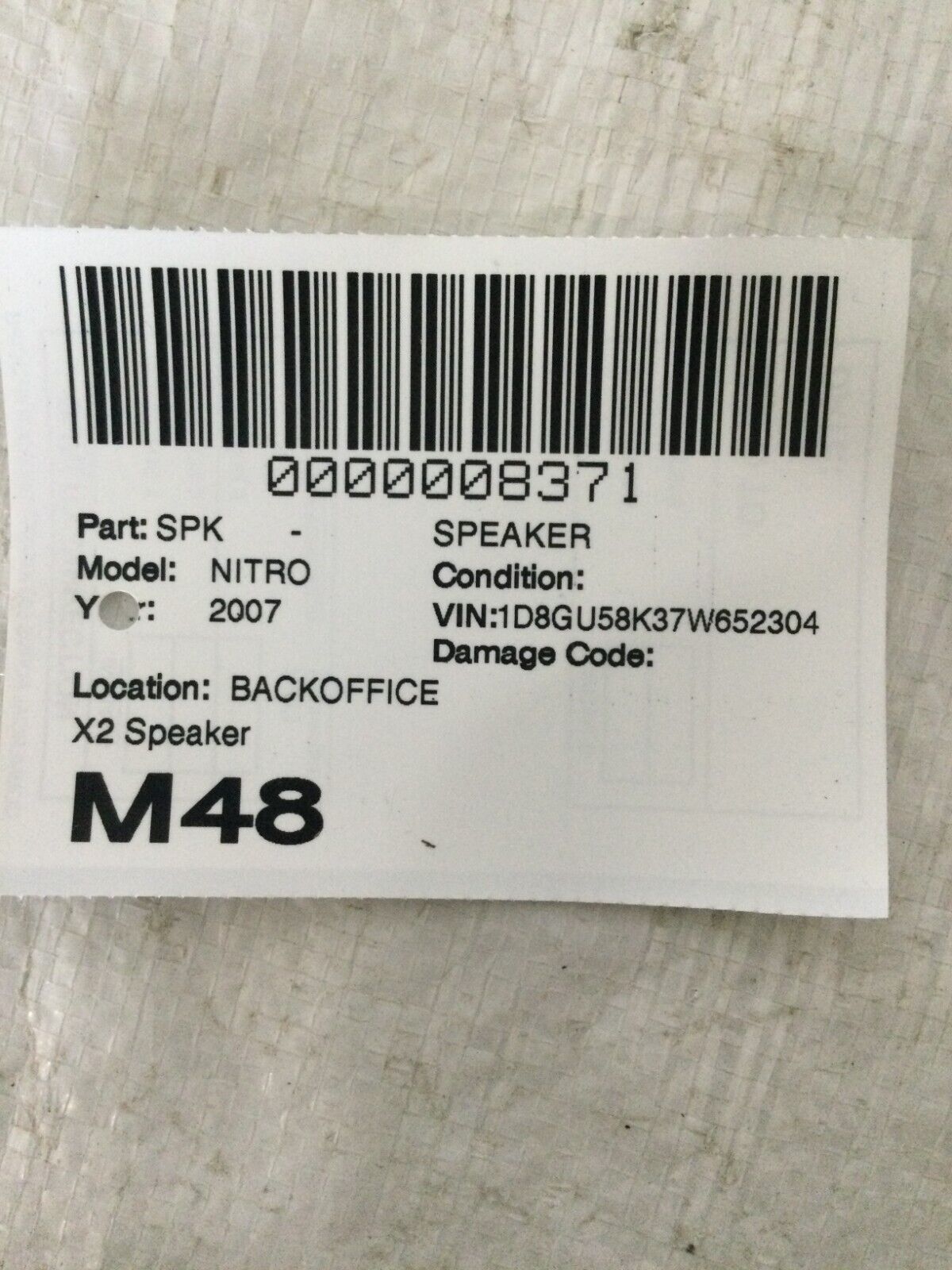 2007 Dodge Nitro Infinity Speaker OEM 05064204AB