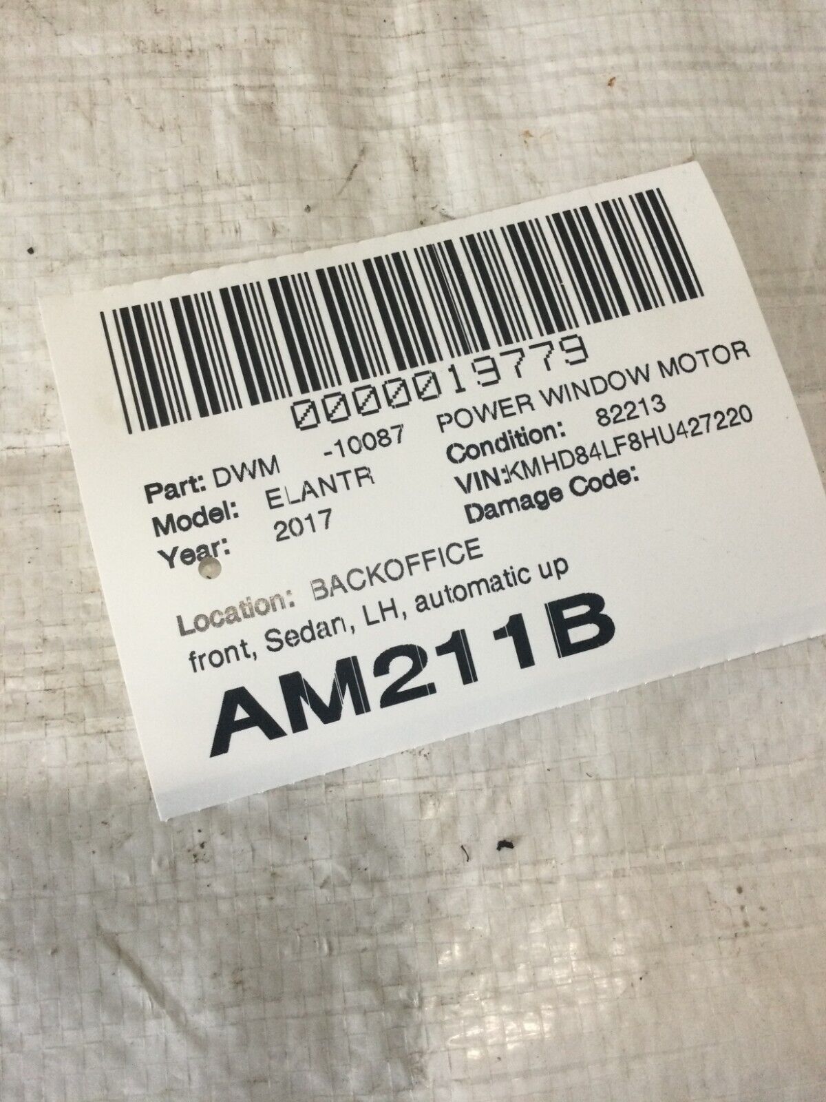 2017 Hyundai Elantra Front Left Power  Window Motor  OEM
