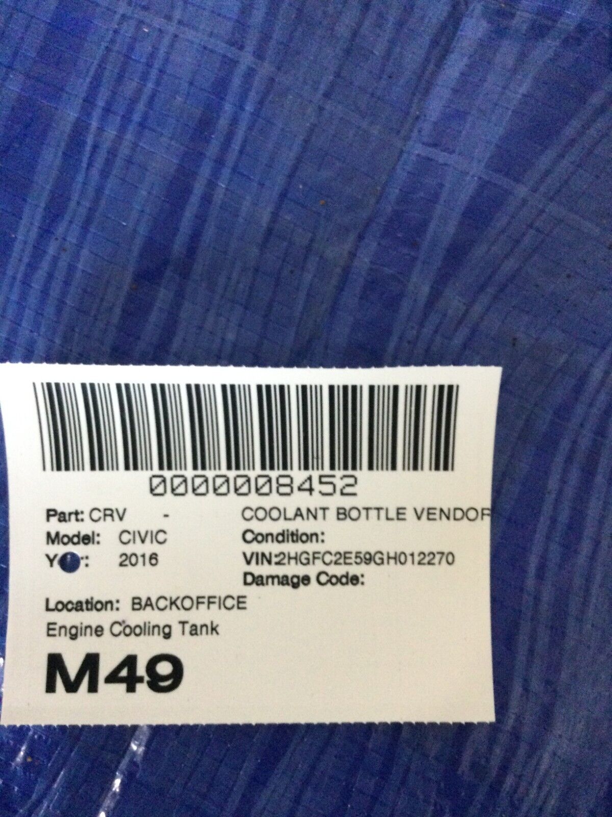2016-2019 Honda Civic Sedan Engine Coolant Reservoir Bottle OEM
