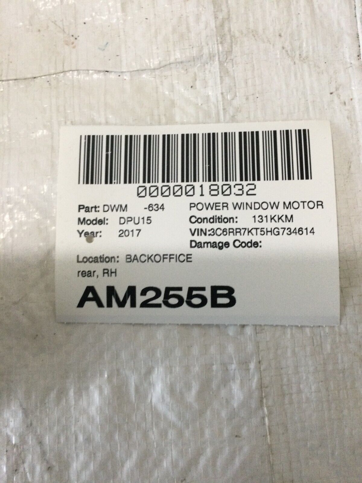 2017 RAM 1500 Rear Right  Door  Power Window Motor OEM