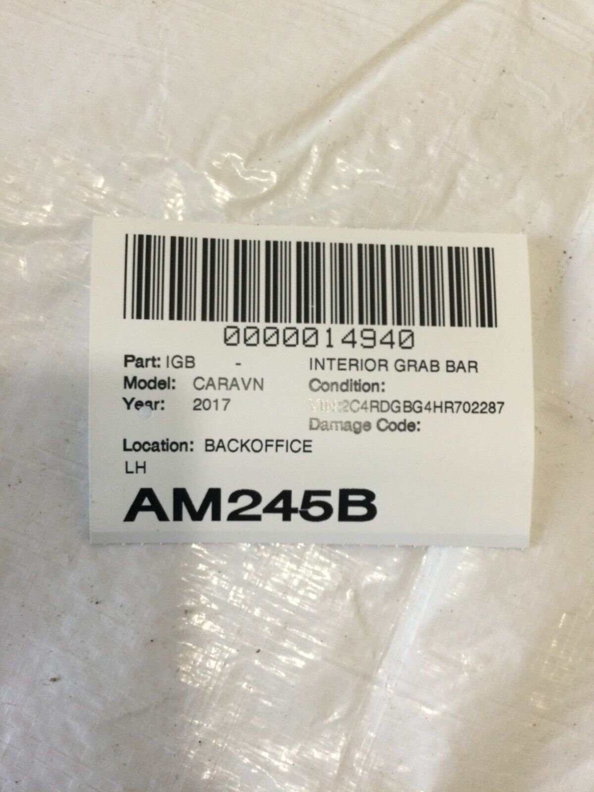 2017 Dodge Grand Caravan  Left Interior Grab Bar 1AR41BD1AH