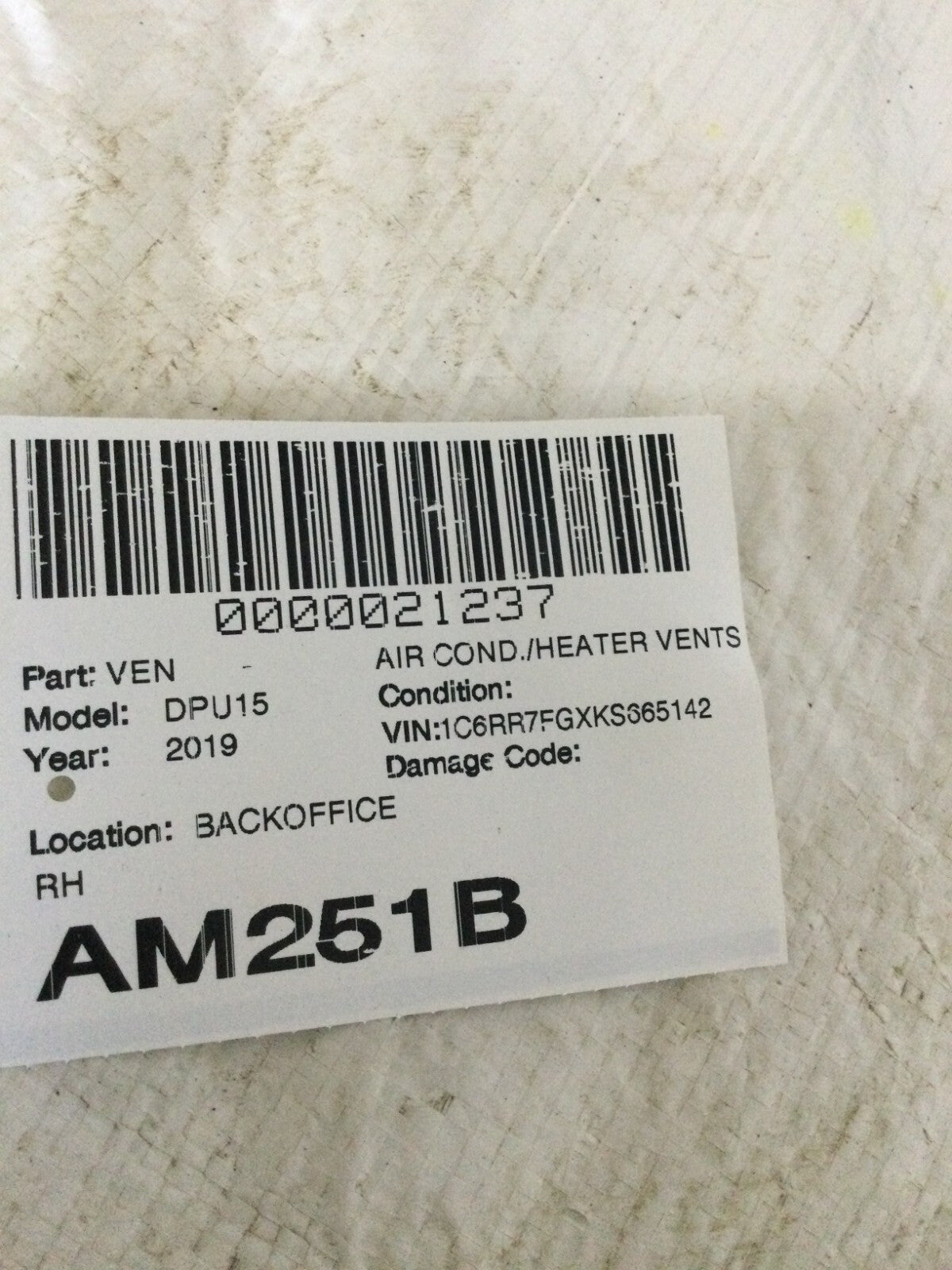 2019 Dodge Ram 1500 Dash Right Air Vent  OEM