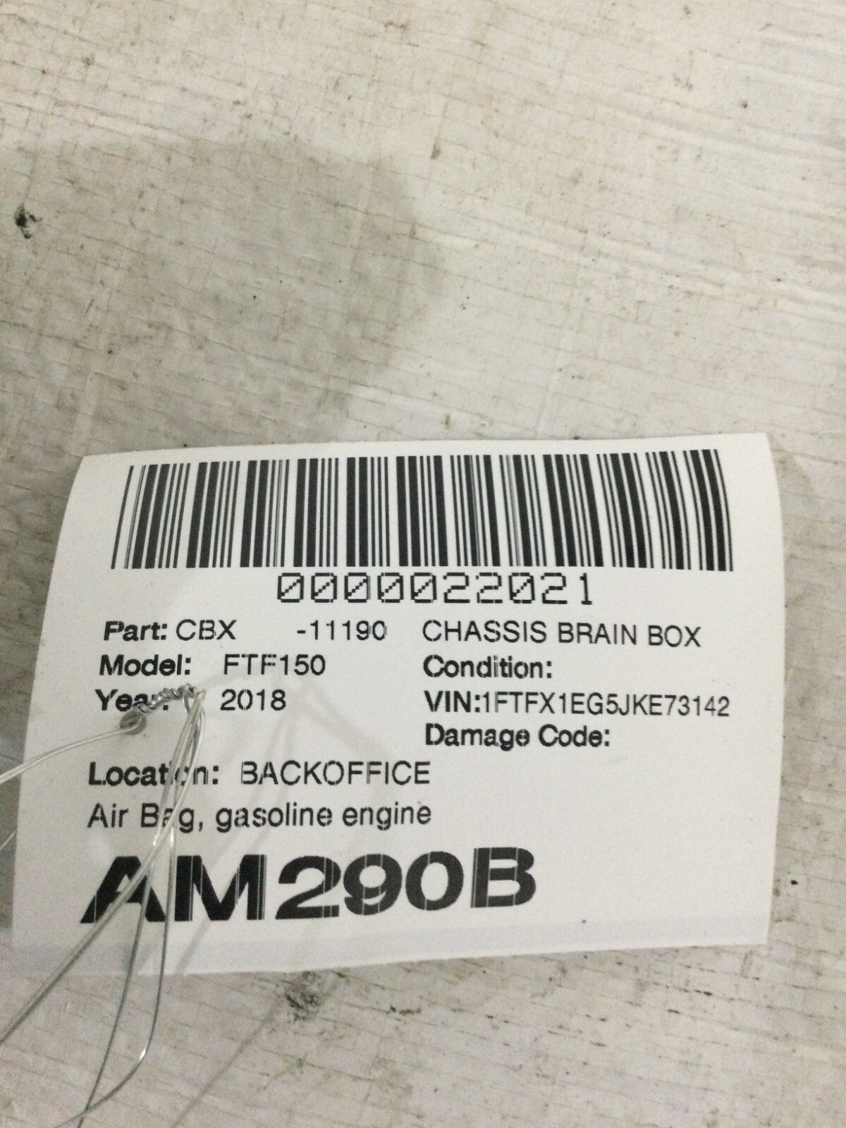 2018 Ford F-150 SRS Control Module JL3T-14B321-CB OEM