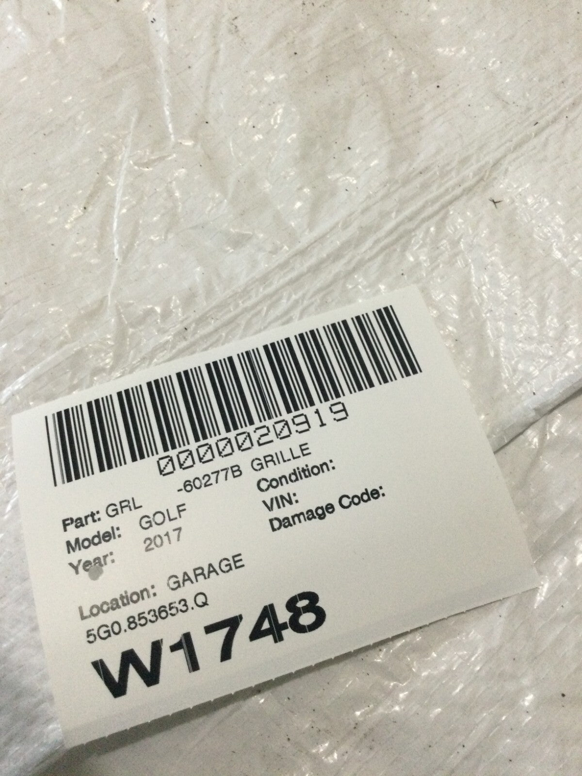 2018 Volkswagen Golf Upper Center Grille W/Emblem  5G0853653Q OEM