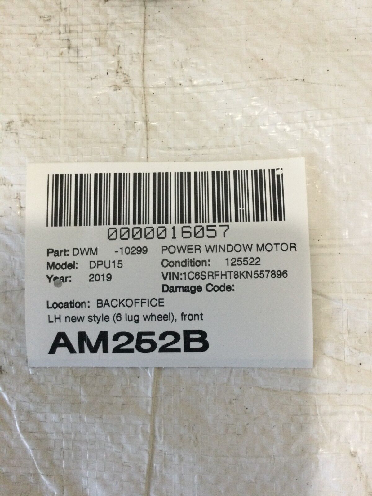 2019 RAM 1500  Front  Left  Driver Side Door Power Window Regulator Motor OEM