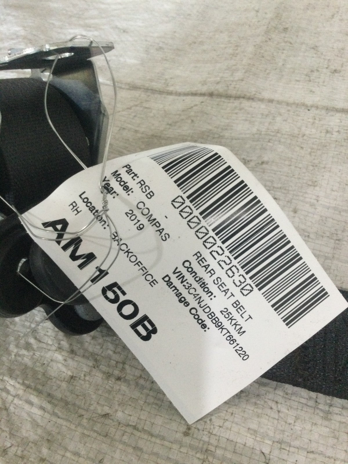 2019 Jeep Compass Rear Right Seat Belt OEM 6EJ56DX9AF