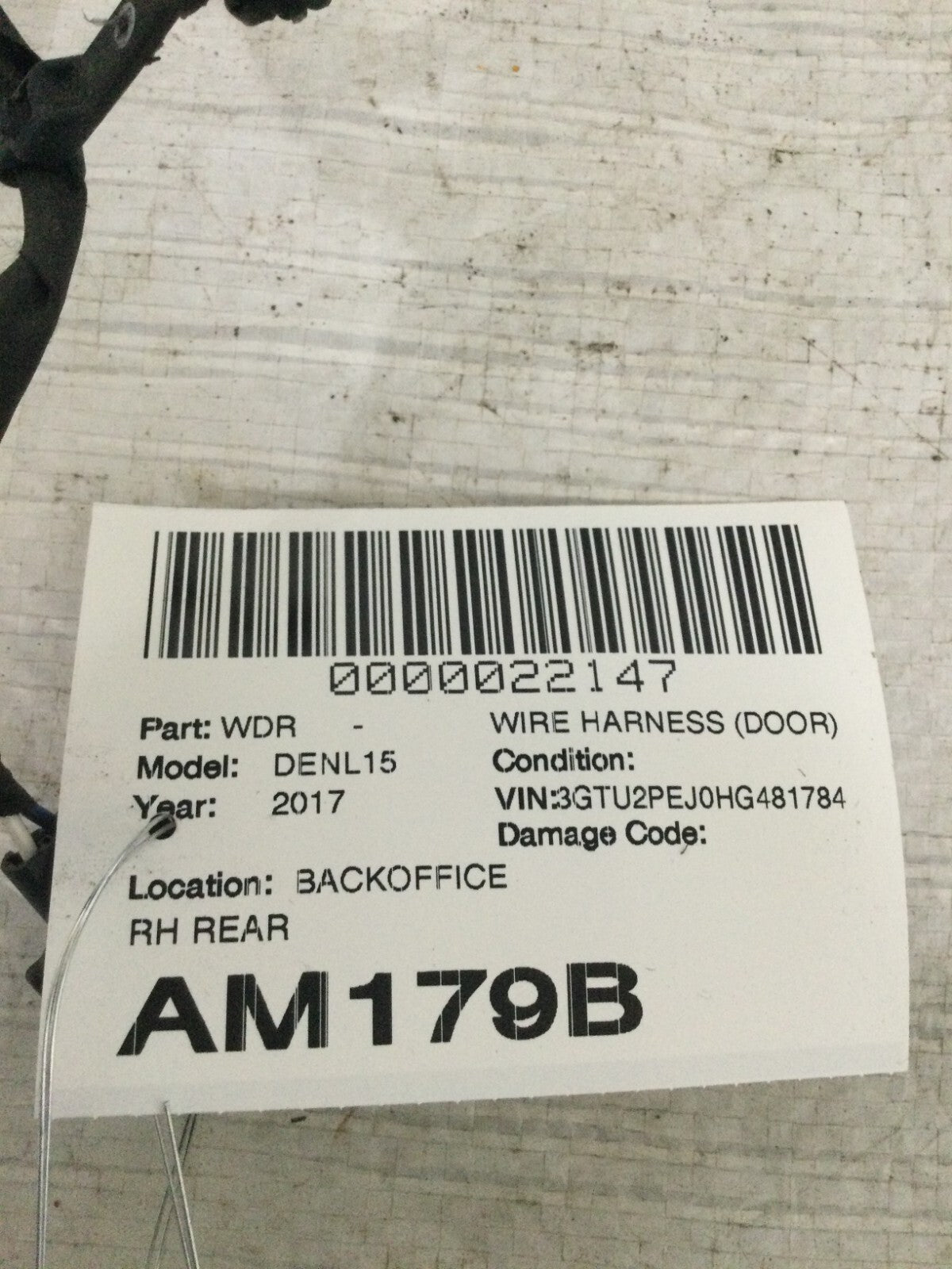 2017 Sierra Denali 1500 Rear Right Door Wiring Harness OEM
