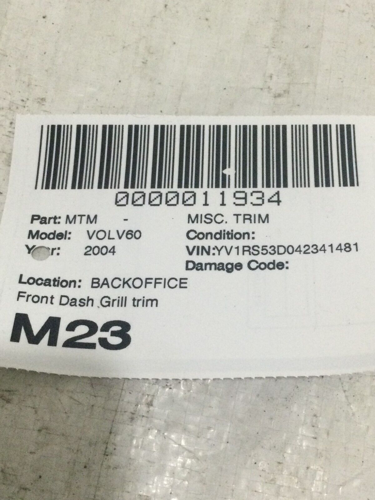 2004-2006 Volvo S60 Dashboard Grille Defroster Windshield Front Right 2612398 OE
