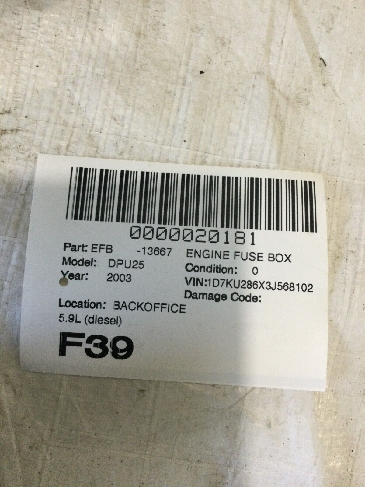 2003 Dodge Ram 2500 Diesel  Engine Fuse Box Relay 56045433AI OEM