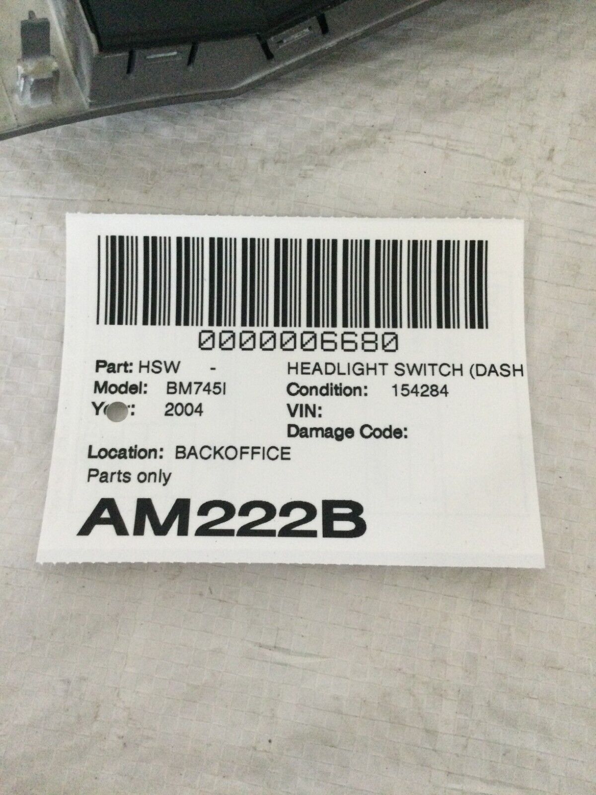 2004 BMW 745Li E65 E66 Dash Headlight Fog Dimmer Trunk open Switch OEM