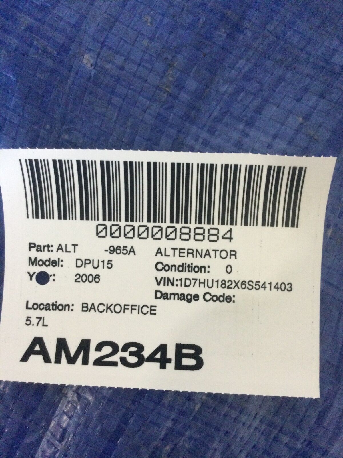 2006 Dodge Ram 1500 Alternator Motor OEM 5.7L 56028699AA