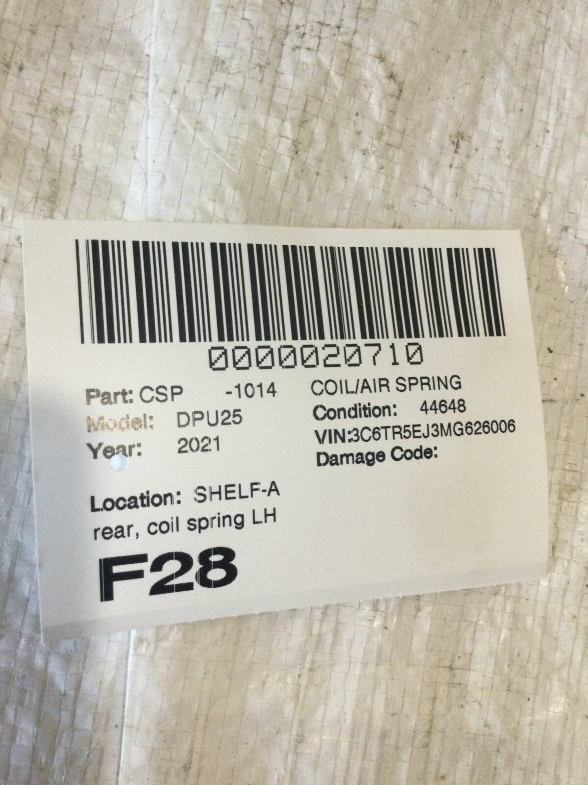 2021 Ram 2500 Rear Left Suspension Coils Spring OEM