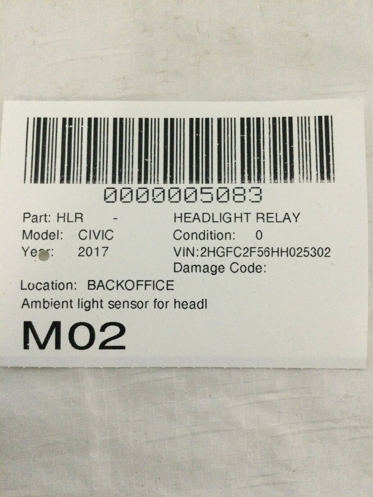 2017 Honda Civic ambient Light Sensor OEM