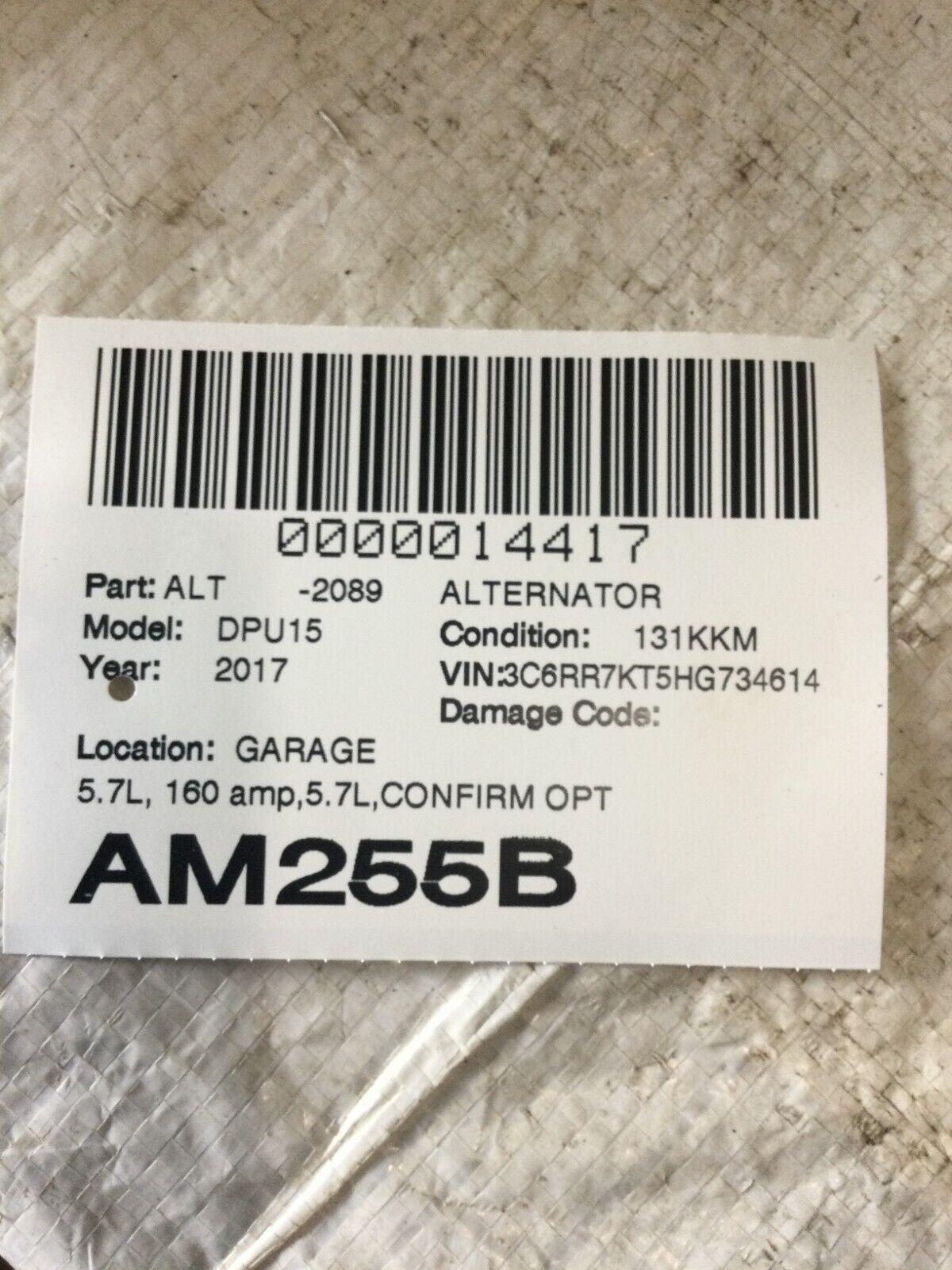 2017 Ram 1500 Alternator 5.7L OEM 160 Amp 56029764AA OEM