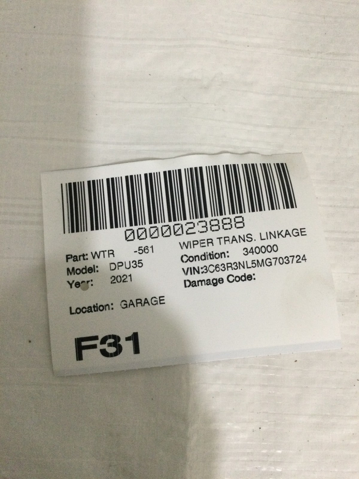 2021 Dodge Ram 3500 Windshield Wiper Motor W/ Linkage OEM 55372141AL