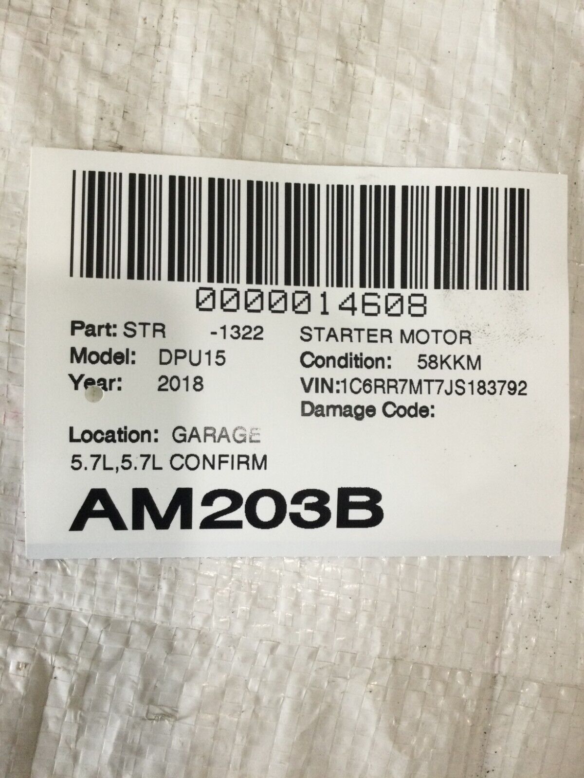 2018 RAM 1500  Engine Starter Motor 56044736AC OEM