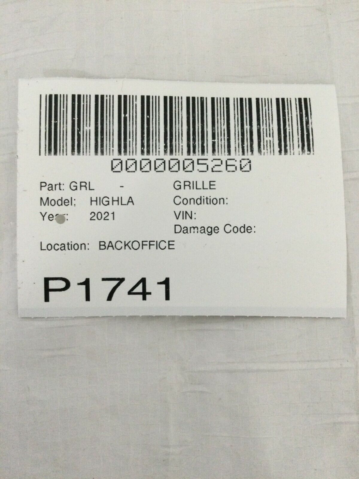 2020 2021 Toyota Highlander Front Upper Grille Grill 53111-0E250 OEM