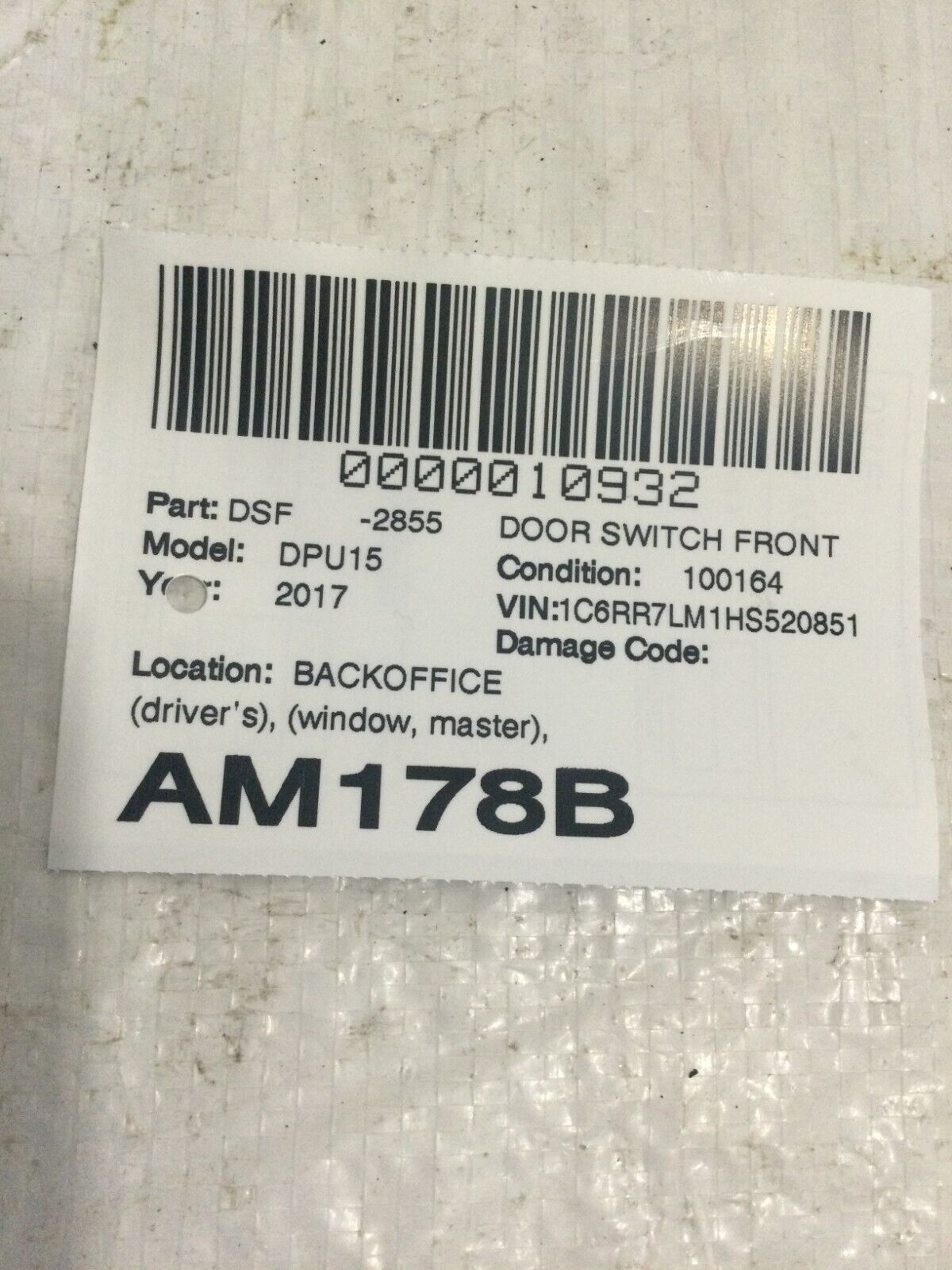 2016-2018 Ram 1500 Front Left Driver Master Power Window Switch OEM P56046826AE