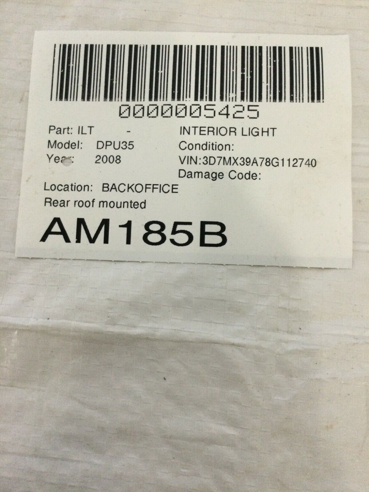 2007-2008 Dodge Ram 3500 Interior Rear Roof Mounted Dome Map Light OEM 