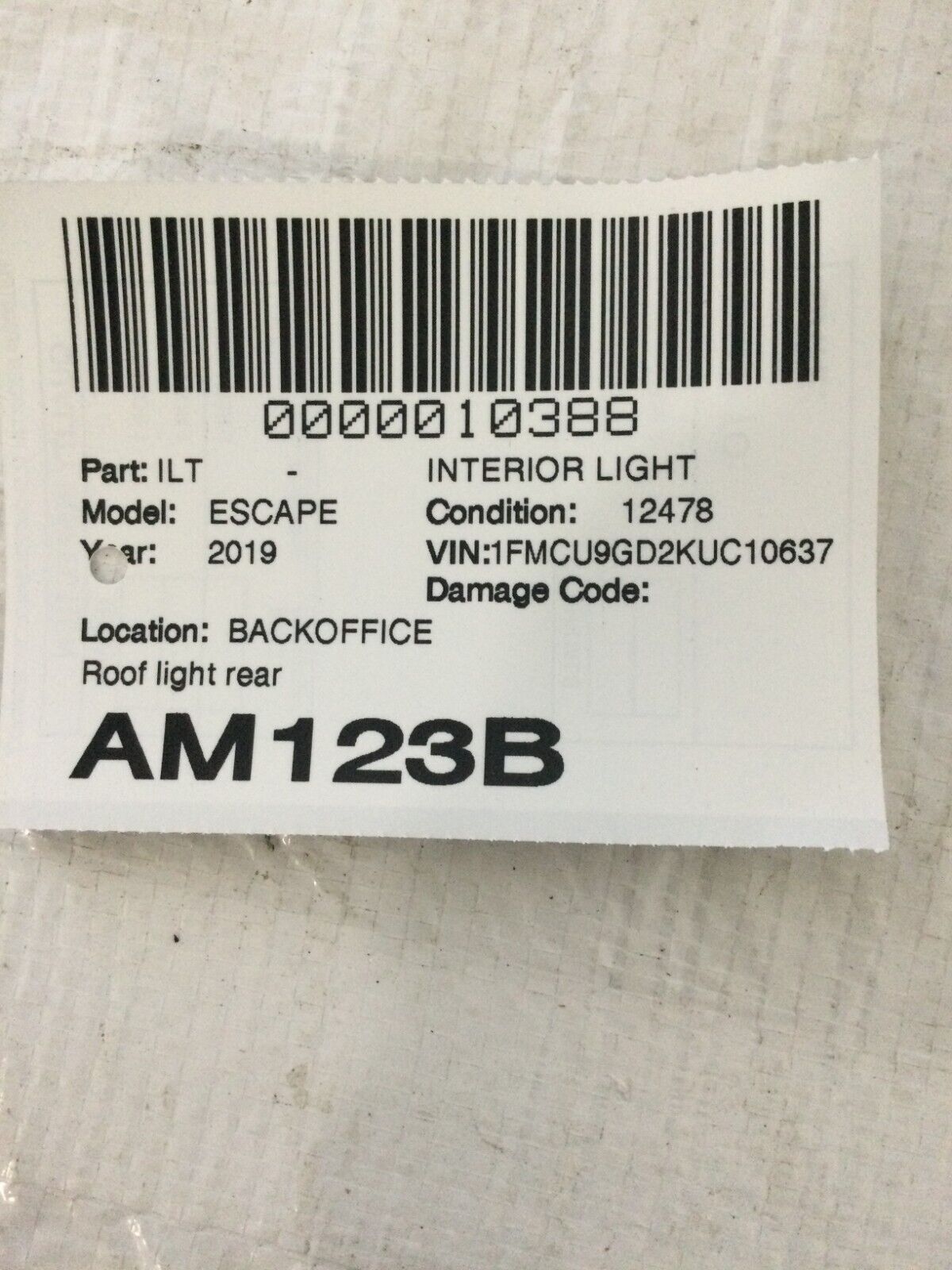 2017-2019 Ford Escape Overhead Rear Dome Reading Light Lamp OEM