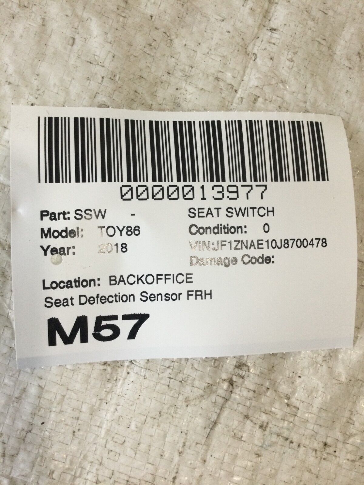 2018 Toyota 86 Front Right Seat Occupant Sensor 98321CA000 OEM