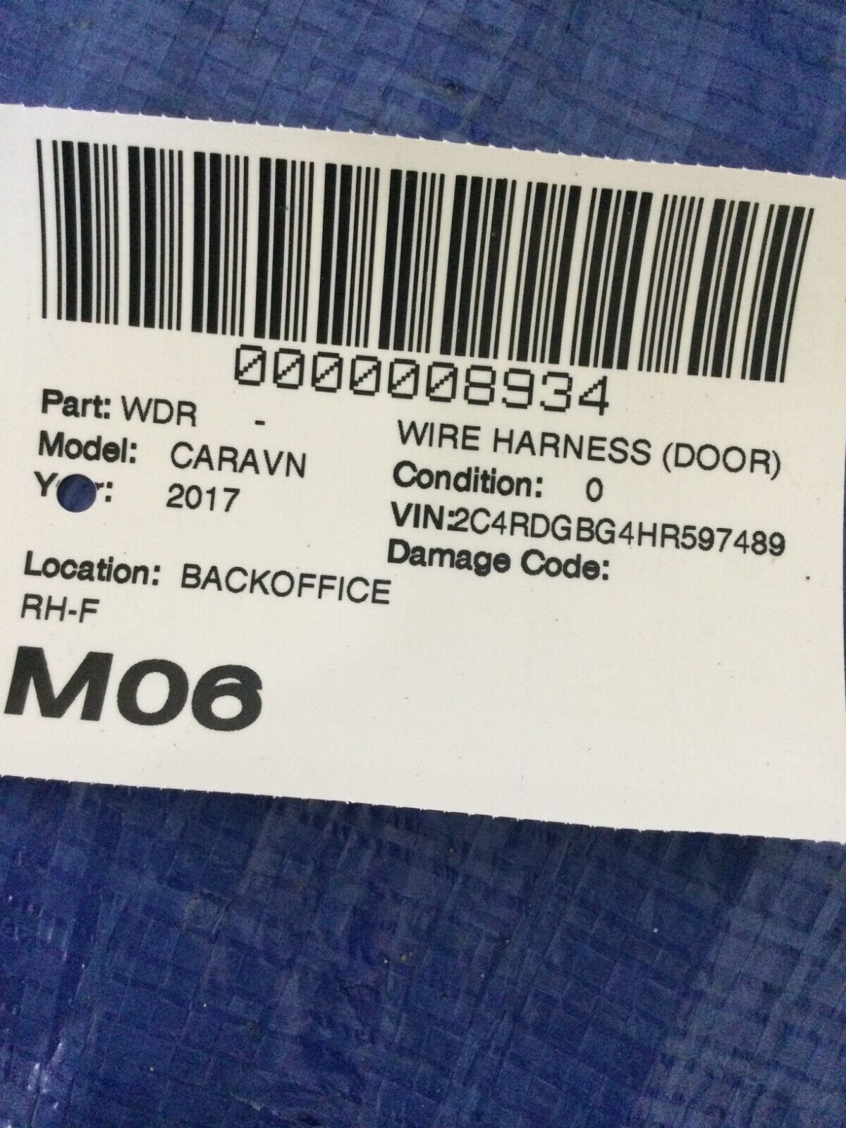 2017 Dodge Grand Caravan Front Right  Door Wiring Harness OEM 68068038AE