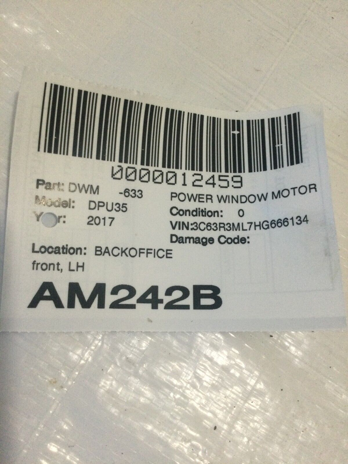 2017 Ram 3500 Front Left Power Window Motor OEM