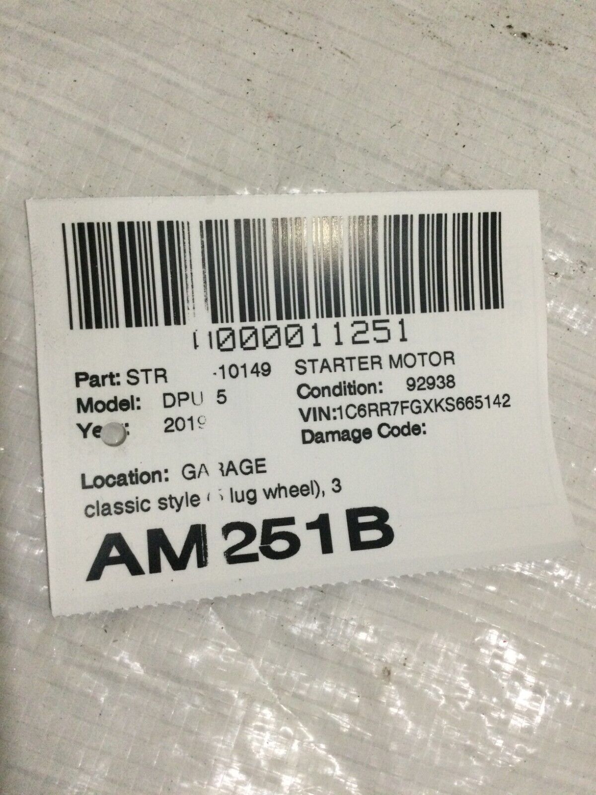 2019 Ram 1500 Pickup Engine Starter Motor 3.6L OEM 56029852AA