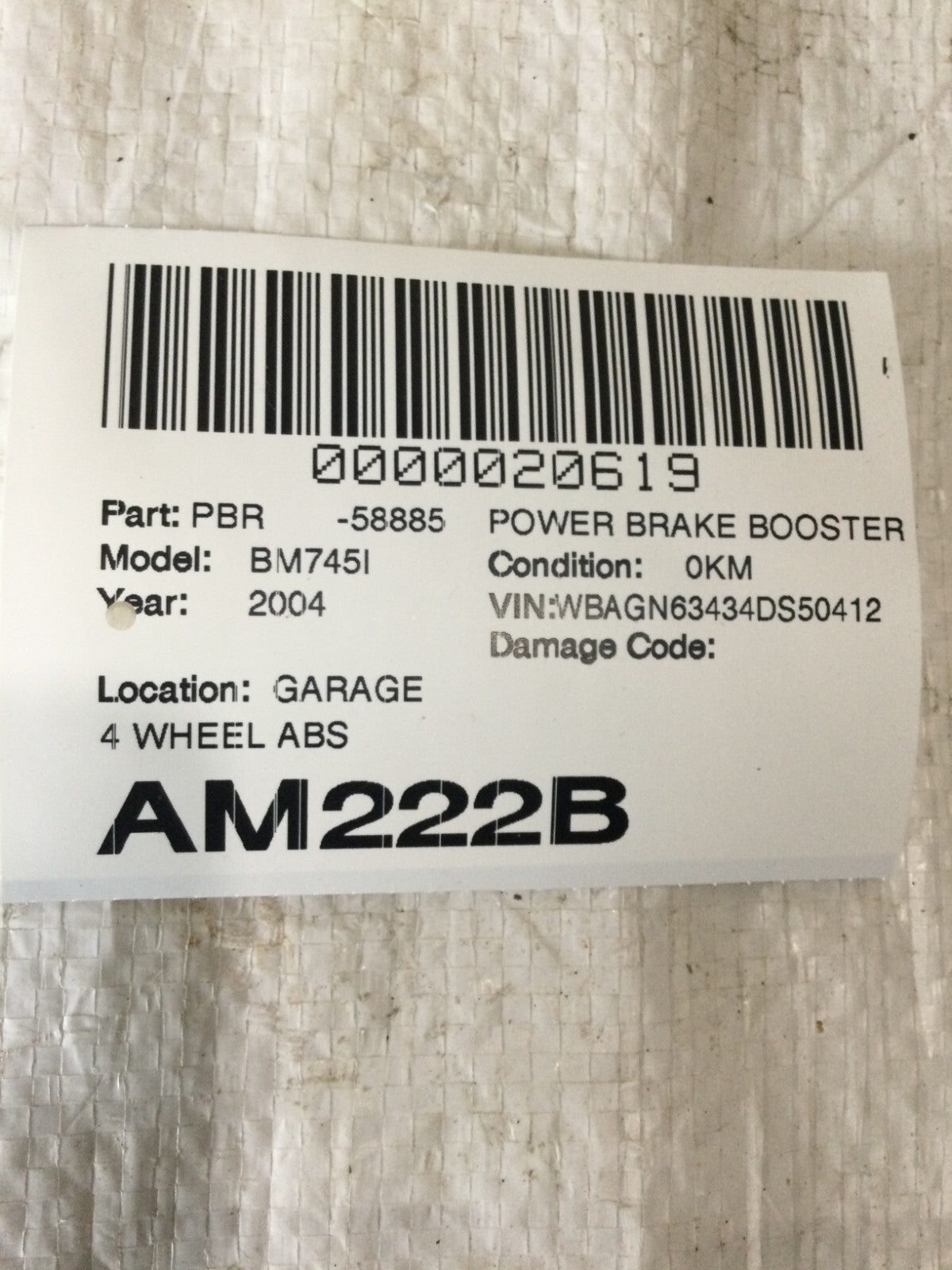 2004 BMW 745I Power Brake Booster W/ Reservoir OEM