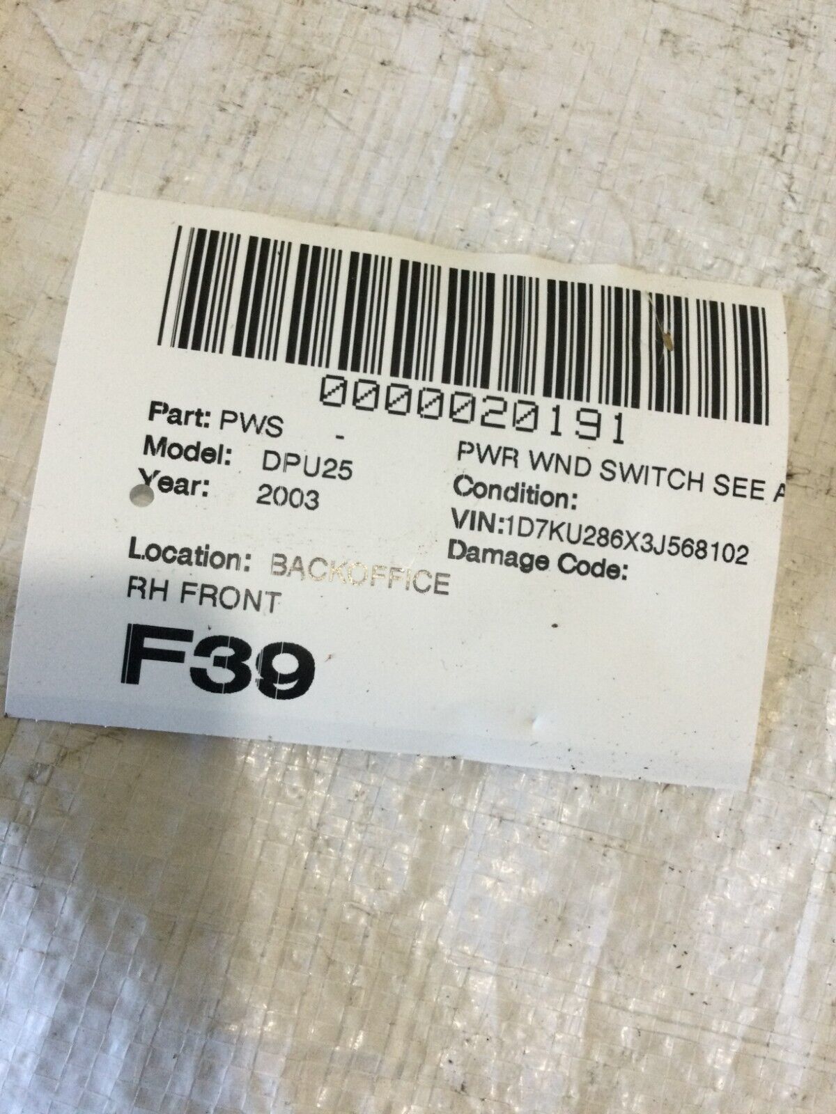 2003-2005 Dodge Ram 2500  Front Right passenger power door window Switch OEM