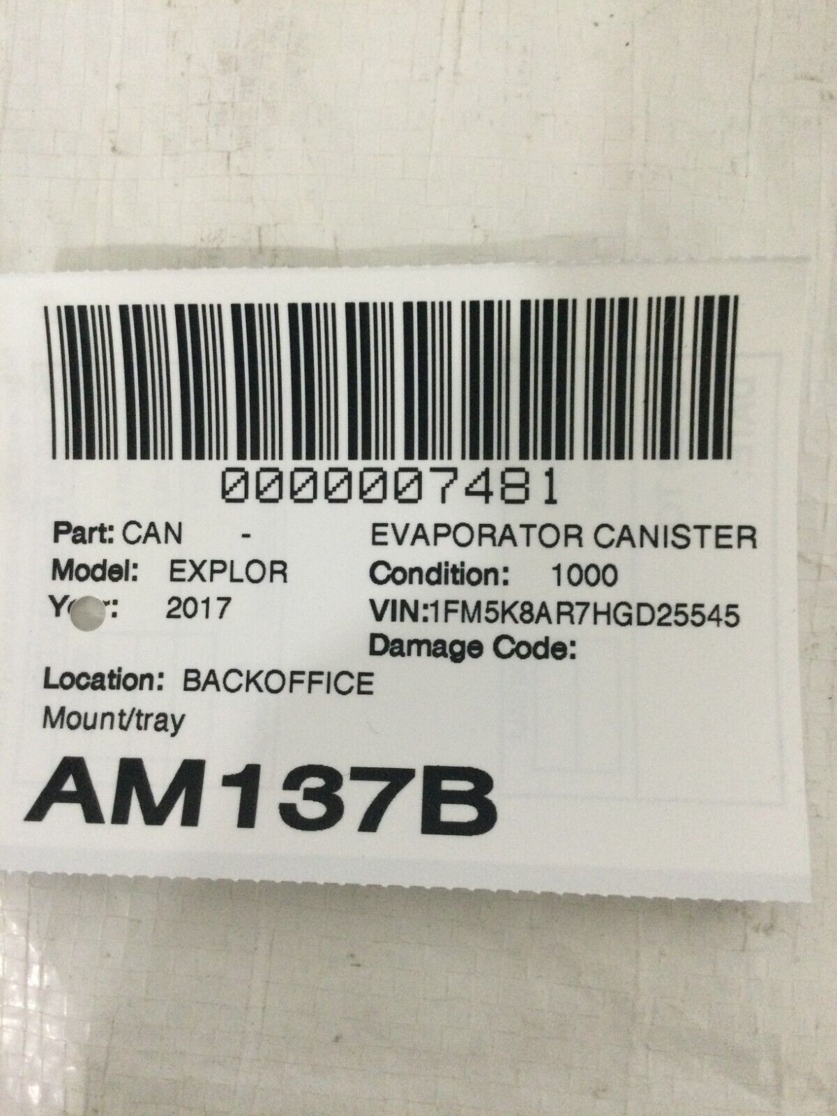 2017  Ford Explorer  Gas Fuel Vapor Canister Mount Bracket OEM AG13-9E857-BE
