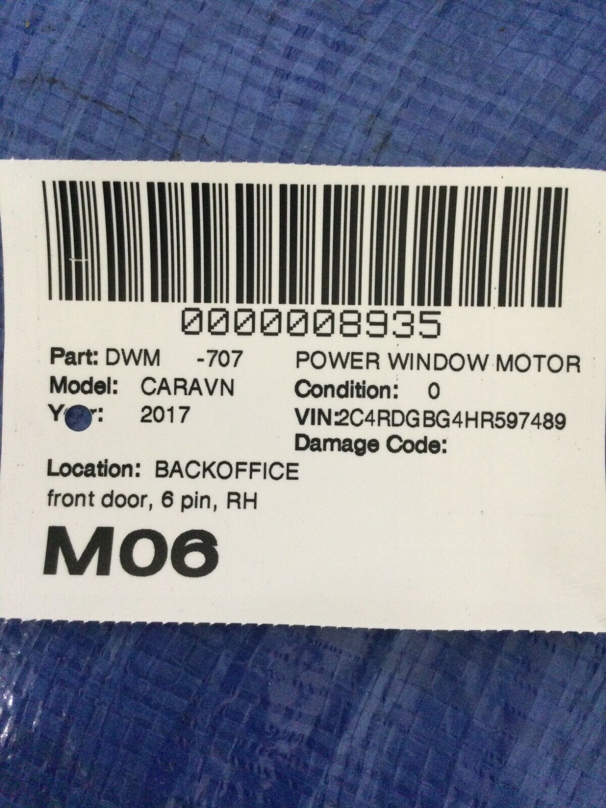2017 Dodge Grand Caravan Front Right Power Window Motor OEM