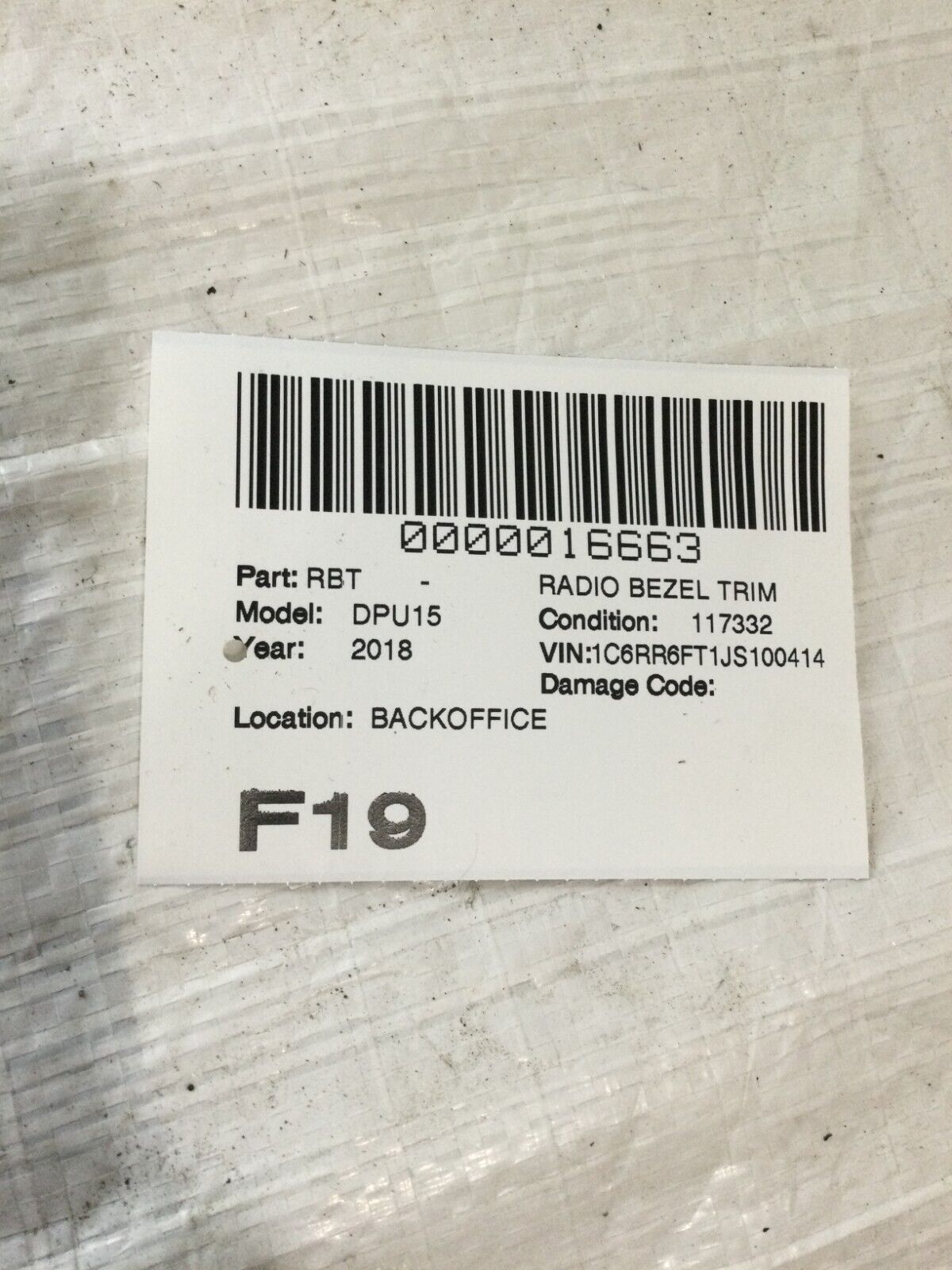 2018 RAM 1500  Center Dash Radio Bezel Trim OEM