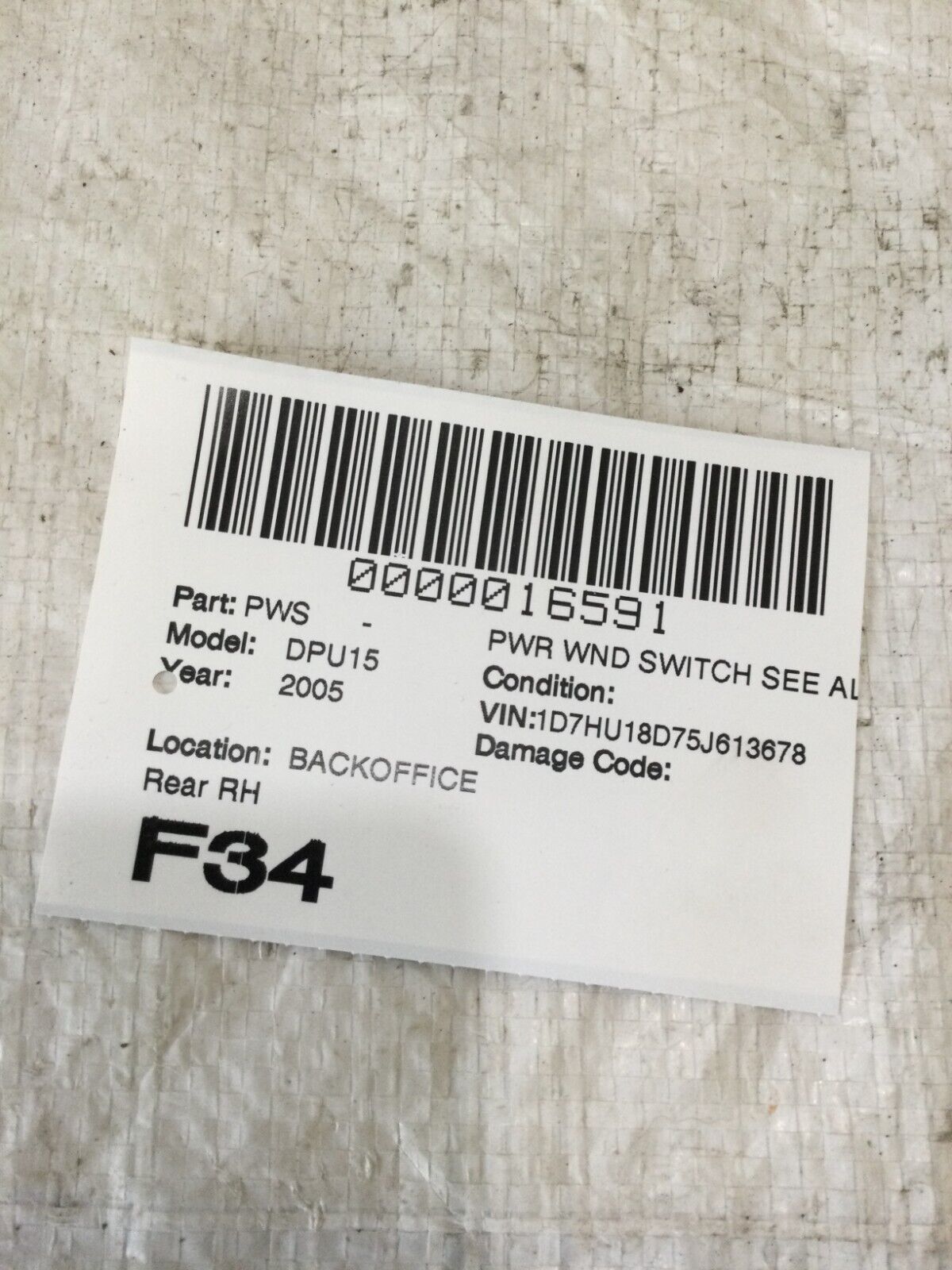 2005-2006 Dodge Ram 1500 Rear Right Window Switch OEM