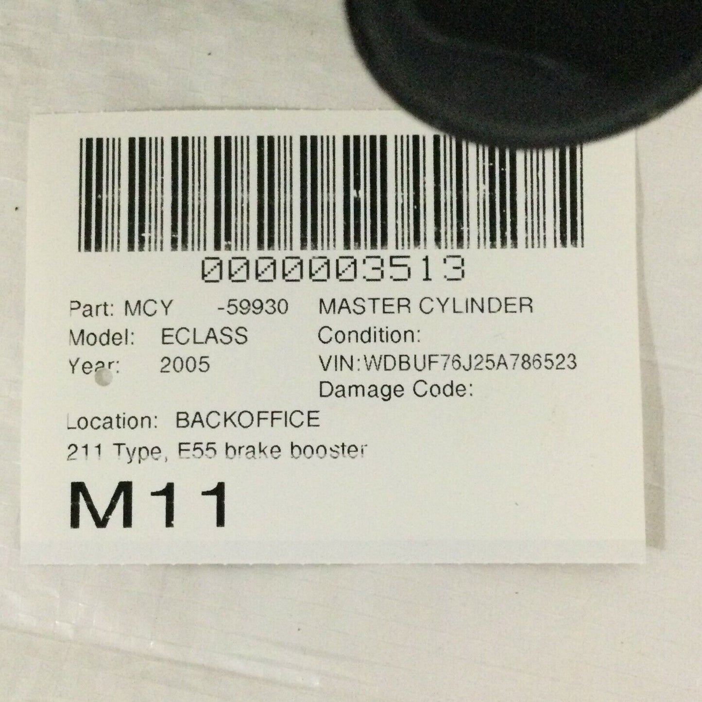 2003-2006 Mercedes Benz W211 E55AMG Power Brake Booster Cylinder A0054302430 OEM