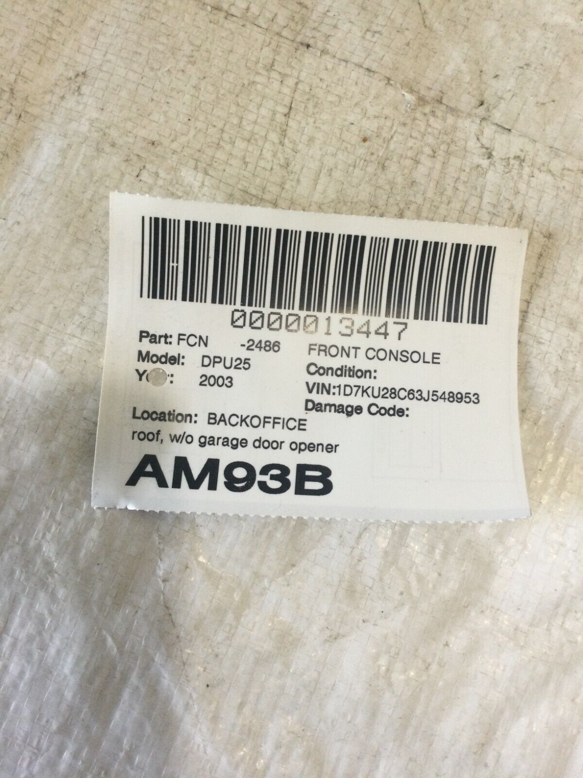 2002-2005 Dodge Ram 2500 Overhead Console Dome Map Light OEM