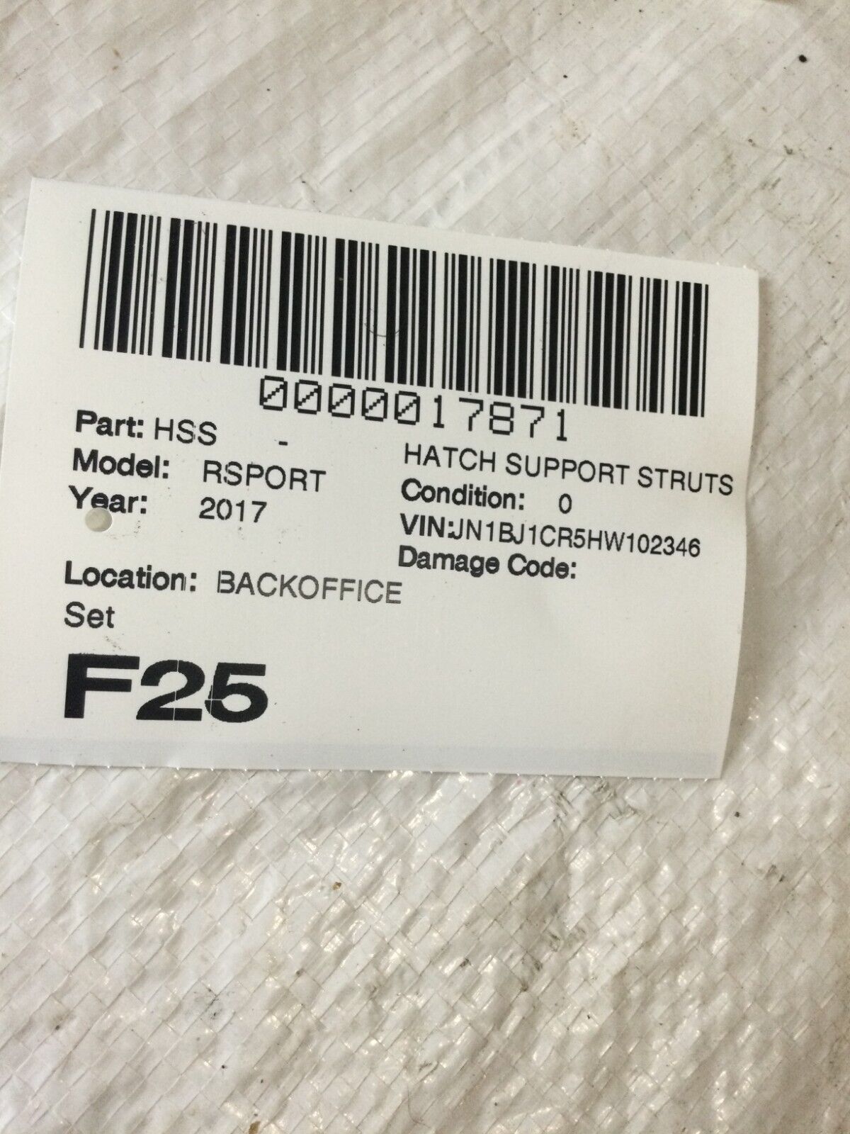 2017 Nissan Rogue Sport  Set Hatch Support Struts OEM