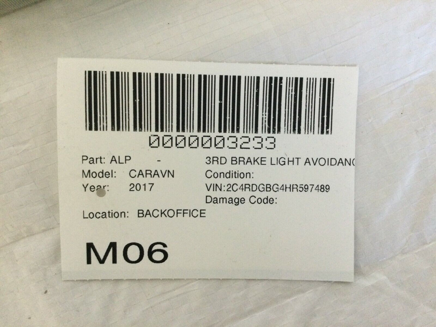 2017 Dodge Grand Caravan Rear Liftgate Flood Light Lamp 4685282 OEM