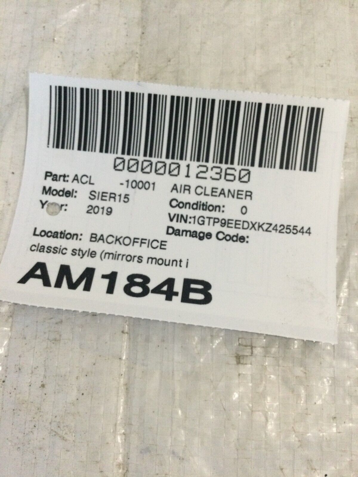 2019-2021 GMC Sierra 1500 Air Cleaner Intake Duct Resonator Assembly OEM